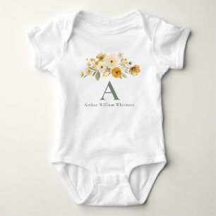 Floral Initial Baby Bodysuit Sage Green Monogram