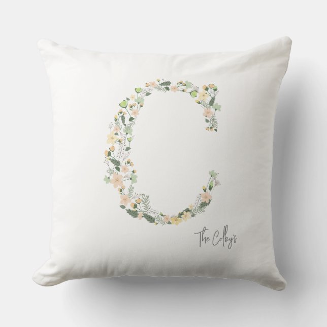 Floral INITIAL "C" Soft Colours Meadow NAME Modern Cushion (Front)