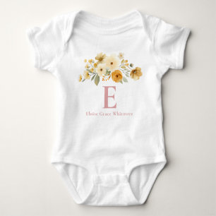 Floral Initial Dusty Rose Girl Monogram Baby Bodysuit