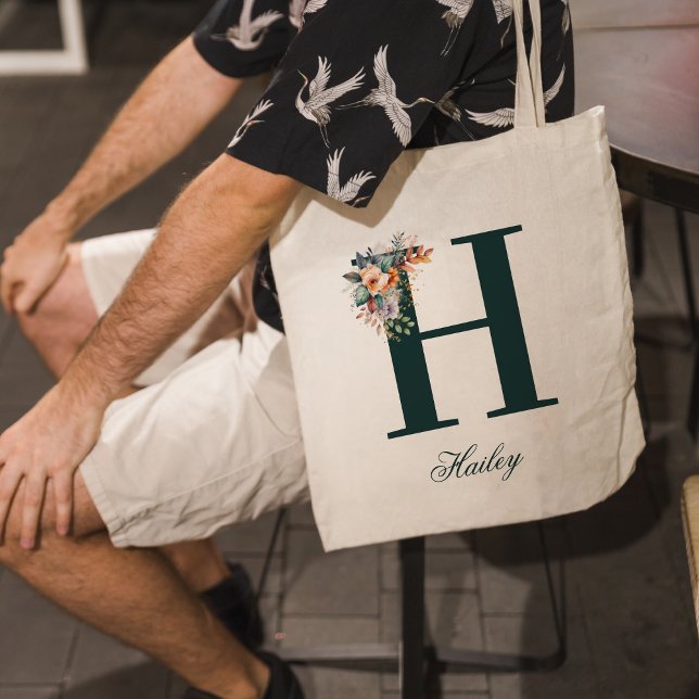 Floral initial Letter Monogram H Tote Bag (Creator Uploaded)