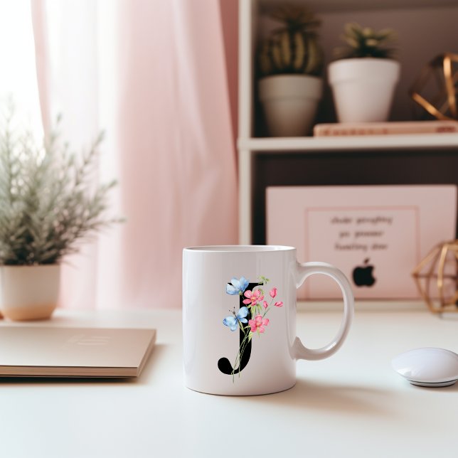Floral Initial Monogram J Mug (Creator Uploaded)