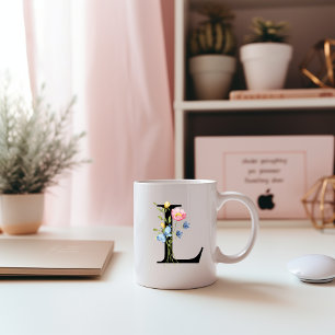 Floral Initial Monogram L Mug