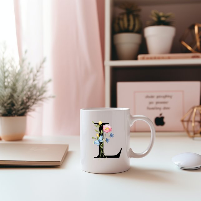 Floral Initial Monogram L Mug (Creator Uploaded)