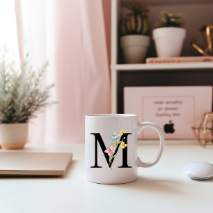 Floral Initial Monogram M Mug