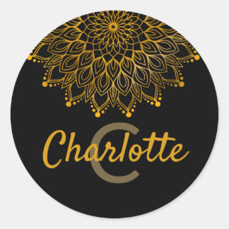 Floral initial monogram personalised name mandala classic round sticker