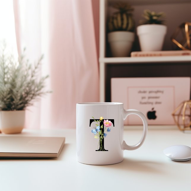 Floral Initial Monogram T Mug (Creator Uploaded)