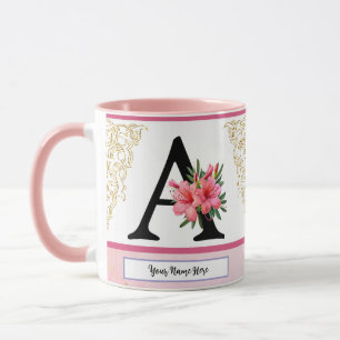 Floral Initial Mug – Letter A Monogram   Personali