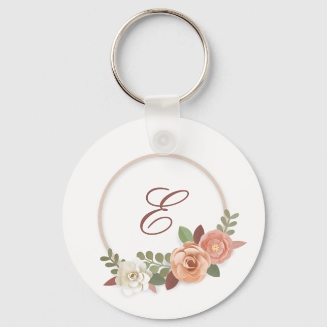 Floral Initial Personalised Key Chain with Flowers (Front)