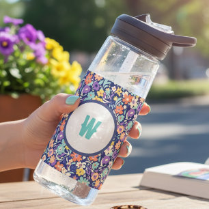 Floral Initial Water Bottle