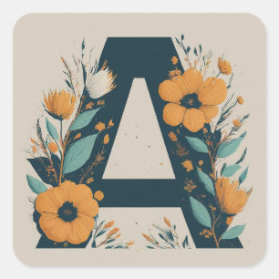 Floral Initial Wreath Monogram A Square Sticker