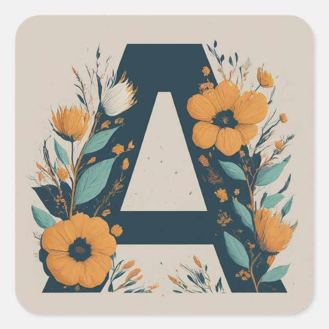 Floral Initial Wreath Monogram A Square Sticker (Front)