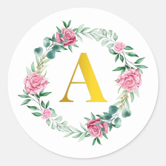 Floral Initial Wreath Monogram letter A Stickers (Front)