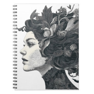 Floral Ink Goddess Monochrome Art Notebook