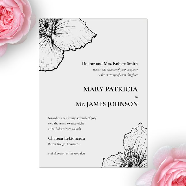 Floral Ink Line Art Drawing Classic Formal Wedding Acrylic Invitations (Creator Uploaded)