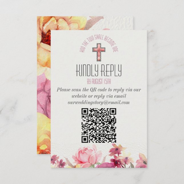  Floral Inspirational Kindly Reply QR Code Wedding RSVP Card (Front/Back)