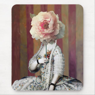 Floral Intrigue Pink Peony Mask Mouse Pad