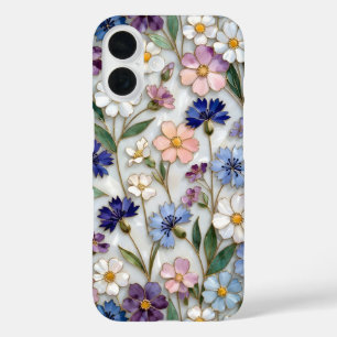 Floral iPhone Case Blue White Pastel Wildflowers