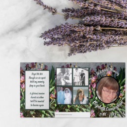 Floral Iris Patch Five Photo Memorial  Tri-Fold Announcement