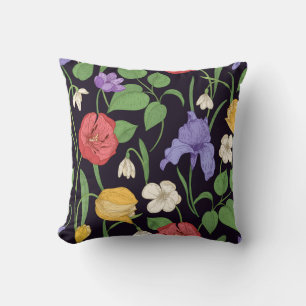 Floral Iris Pillow Black and Lavender Botanical