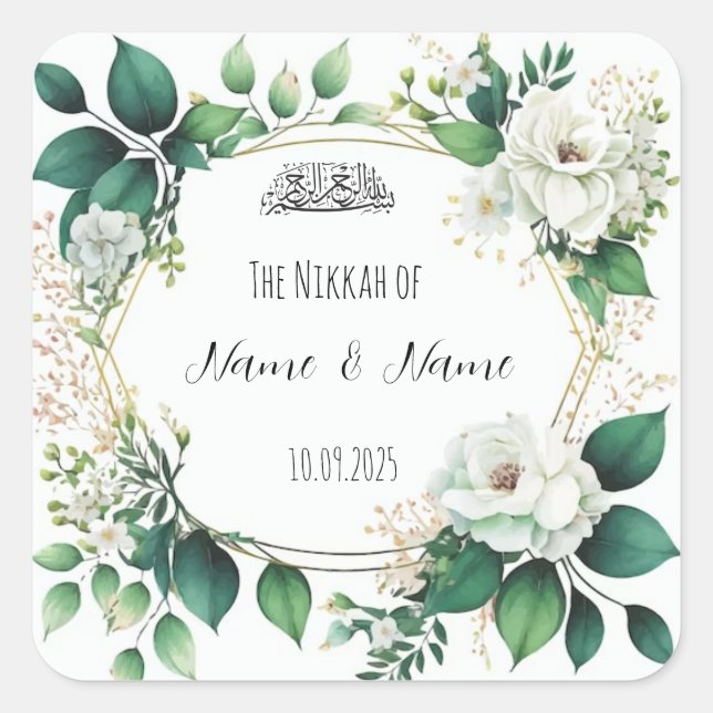 Floral Islamic Nikkah favour stickers (Front)