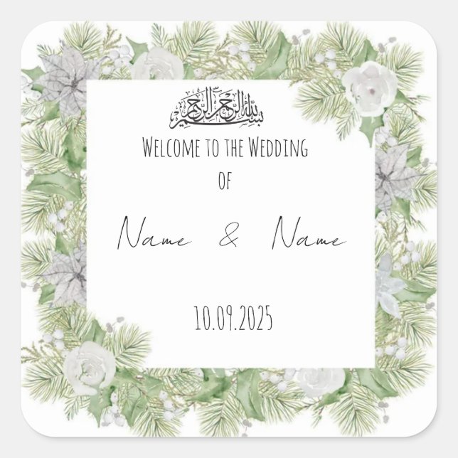 Floral Islamic wedding favor stickers  (Front)