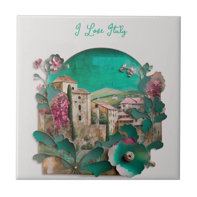 Floral Italian paper Sculpture Ceramic Tile (Front)