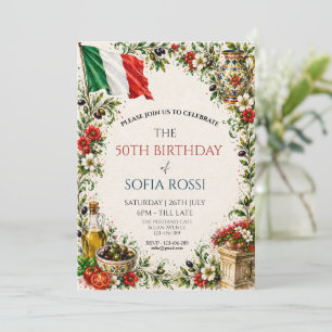 Floral Italy Pariotic Italian Flag Party Invitation