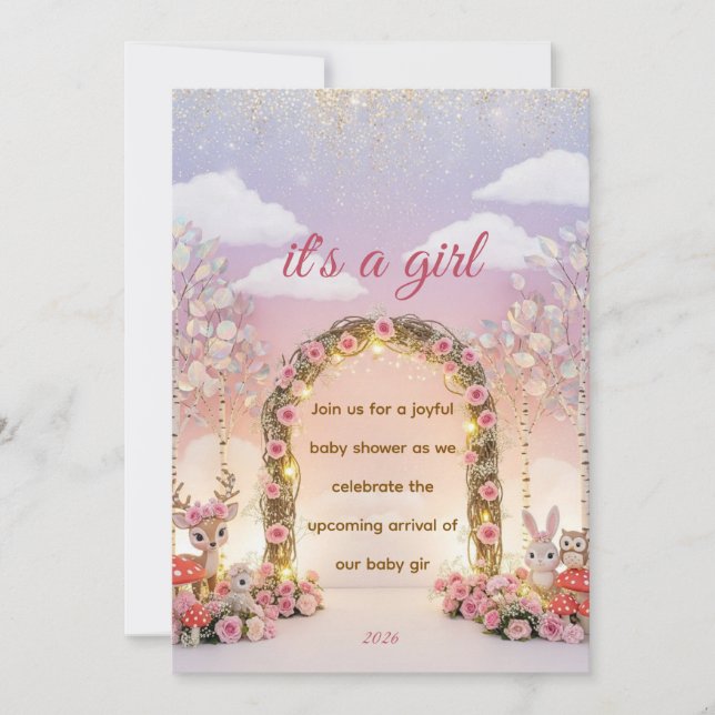 Floral "It's a Girl" Baby Shower Invitation (Front)