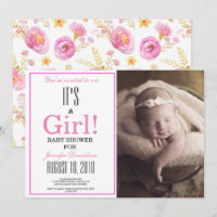 Floral It's a Girl! Pink Photo Baby Shower