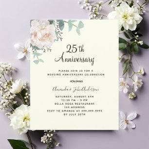 Floral ivory 25th wedding anniversary invitation