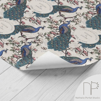 Floral Ivory Engagement Peacocks Wrapping Paper