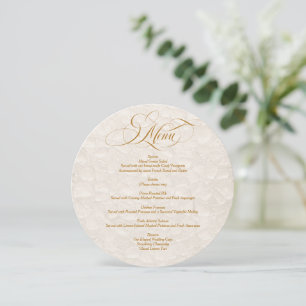 Floral Ivory Gold Elegant Script Wedding Menu Card