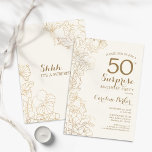 Floral Ivory Gold Surprise 50th Birthday Party Invitation<br><div class="desc">Floral Ivory Cream & Gold Surprise 50th Birthday Party Invitation. Feminine modern design featuring botanical accents and typography script font. Simple floral invite card perfect for a stylish female surprise bday celebration. Can be customized to any age. Perfect for a glam birthday celebration. Personalize with your own details. Printed Zazzle...</div>