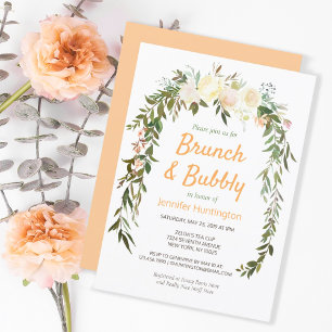 Floral Ivory Peach Brunch & Bubbly Bridal Shower Invitation