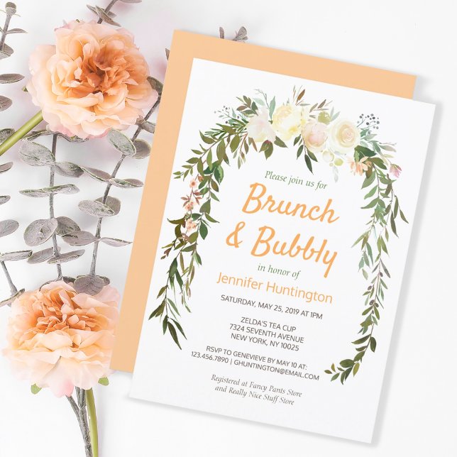 Floral Ivory Peach Brunch & Bubbly Bridal Shower Invitation (Creator Uploaded)