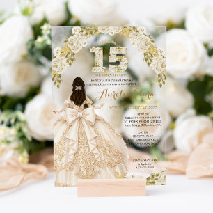 Floral Ivory Princess Dress Coquette Quinceanera Acrylic Invitations