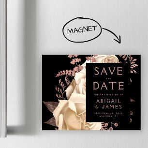 Floral Ivory Rose Gold Dark Magnetic Save the Date