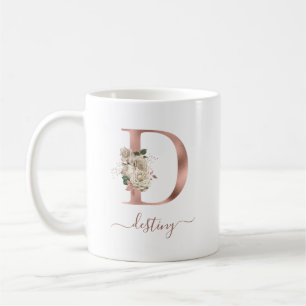 Floral Ivory Rose Gold Monogram Letter "D" Coffee Mug