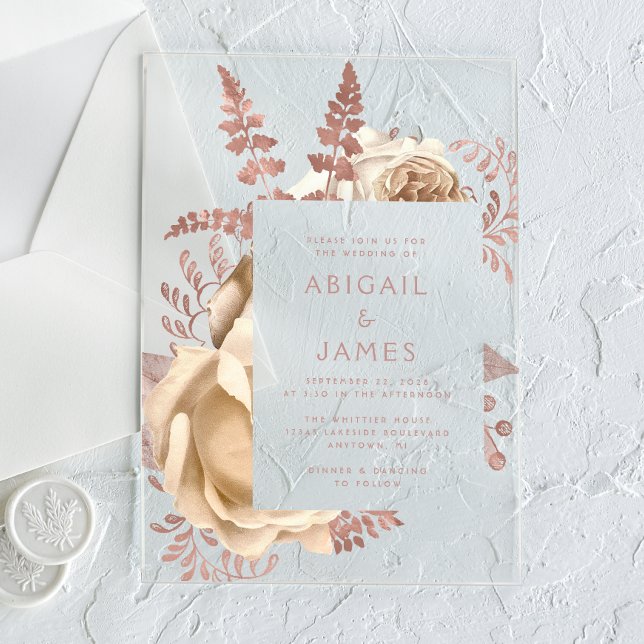Floral Ivory Rose Gold Wedding Acrylic Invitations (Creator Uploaded)