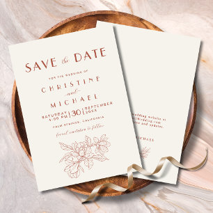 Floral Ivory Terracotta Elegant Wedding Save The Date