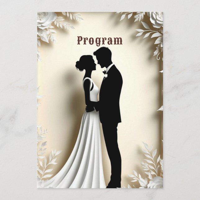 Floral Ivory Wedding Couple Embrace Theme Program (Front)