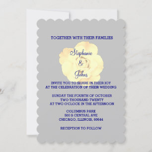 Floral Ivory White Cream Rose Custom Grey Wedding Invitation