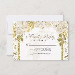 Floral Ivory White Gold Arch Quinceañera RSVP Card