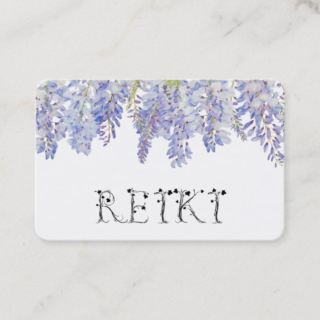 *~* Floral Ivy Wisteria Flower Watercolor REIKI Business Card (Front)