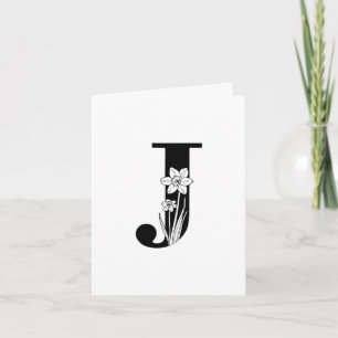 Floral J Monogram On White Note Card