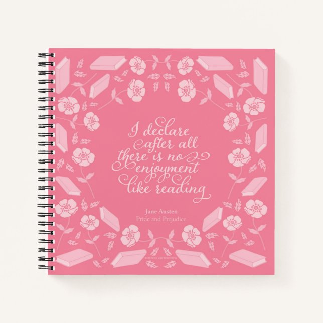 Floral Jane Austen Pride & Prejudice Bookish Quote Notebook (Front)
