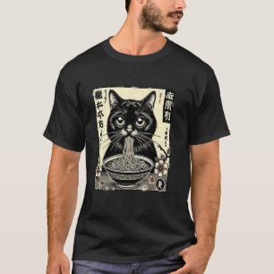Floral Japanese Art Kitten Lover Cute Ramen Cat T-Shirt