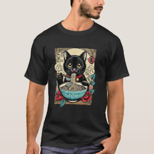 Floral Japanese Art Kitten Lover Cute Ramen Cat T-Shirt