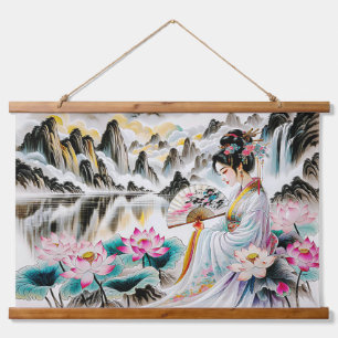 Floral Japanese Geishas Woman Hanging Tapestry