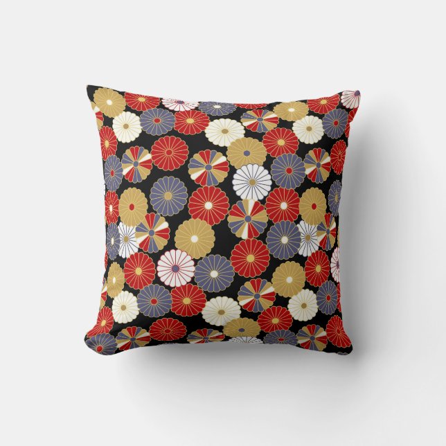 Floral Japanese Kimono Pattern Cushion (Front)